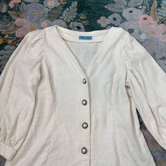 Sonja Wilson Blouse Jacket Women Large White V-Neck Button Up Pearl Button Puff - Picture 10 of 16